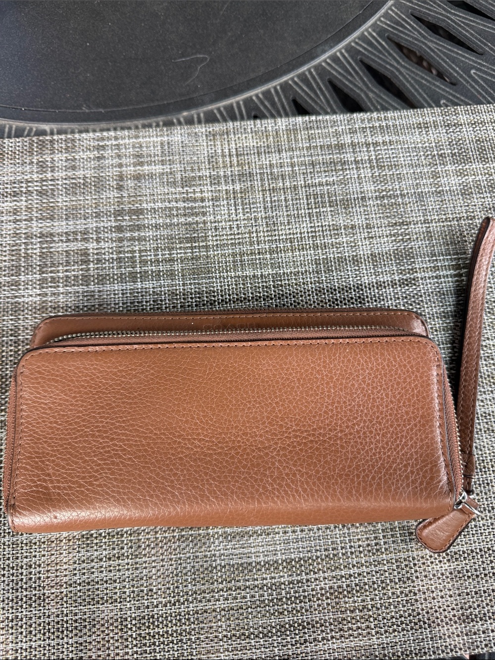 Coach Pebbled Leather Zip Wallet- Brown